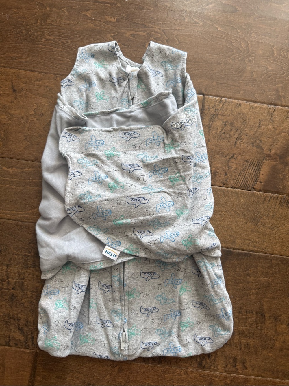 Halo Gray Airplane Print Wearable Blanket - Blue & Green Planes